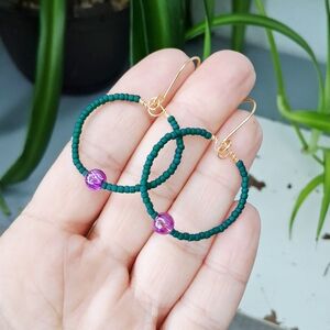 BOGO EARRINGS Chic Beaded Hoop Earrings in Green and Purple